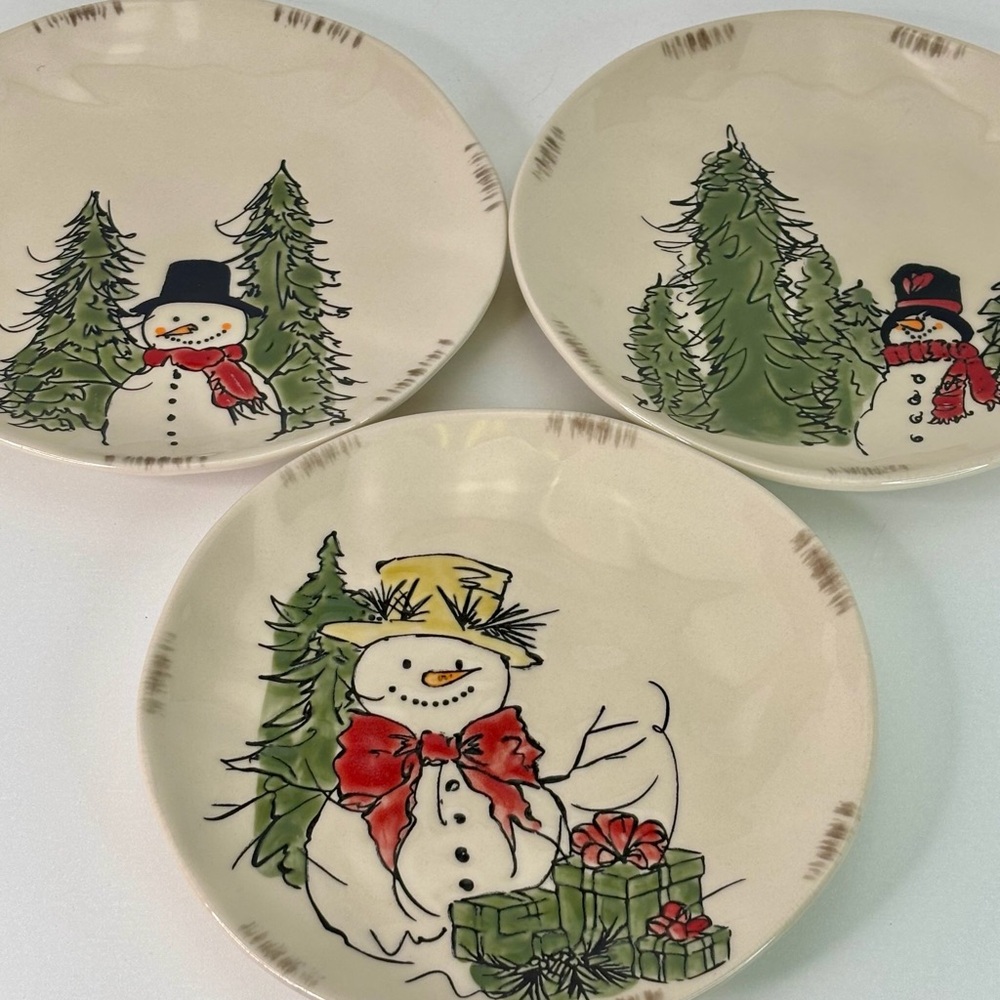 3 Salad / Dessert Plates 3 Design Eli & Ana Handmade Whimsy Santa 8.5” New
